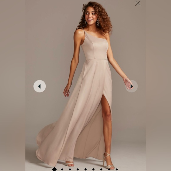 David's Bridal Dresses & Skirts - David’s Bridal crepe-back satin one-shoulder dress